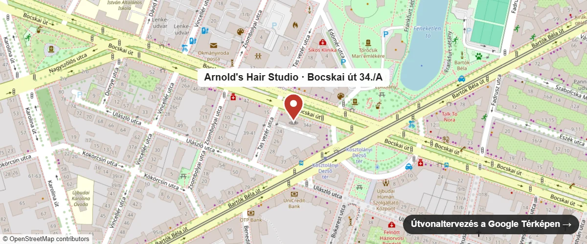 Térkép – Arnold's Hair Studio, 1113 Budapest, Bocskai út 34./A. Kattintson az útvonaltervezéshez a Google Térképen.